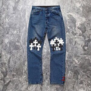 Chrome Heart Black and White Cross Jeans